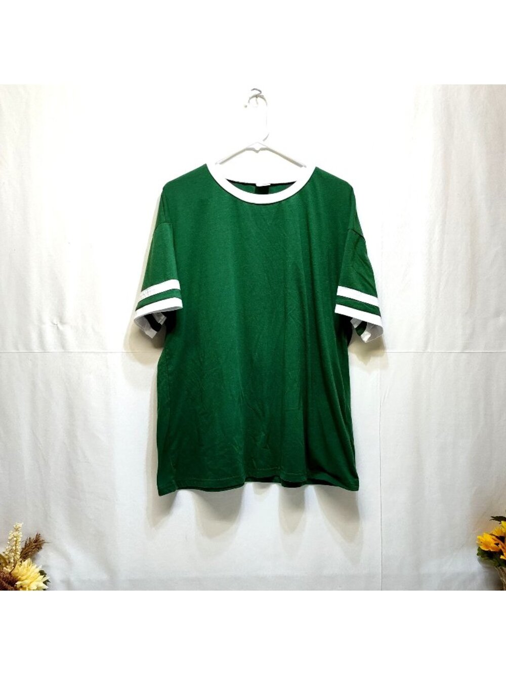 WIHOLL Color Block Striped Sleeve T-Shirt Relax Crew Neck Summer Outfit WMNS XL